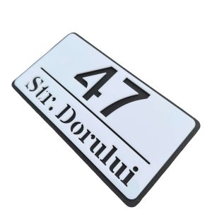 Numar de casa Elite Alb Satinat/Negru Lucios 22x12cm