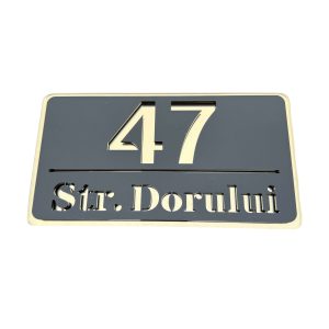 Numar de casa Elite Negru Satinat/Auriu 22x12cm