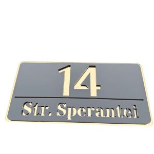 Numar de casa Ultra Gri Satinat/Auriu 30x15cm